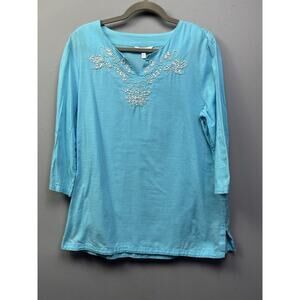 Coral Bay Swimsuit Cover Up Dress Womens Small Blue White Beaded Beach